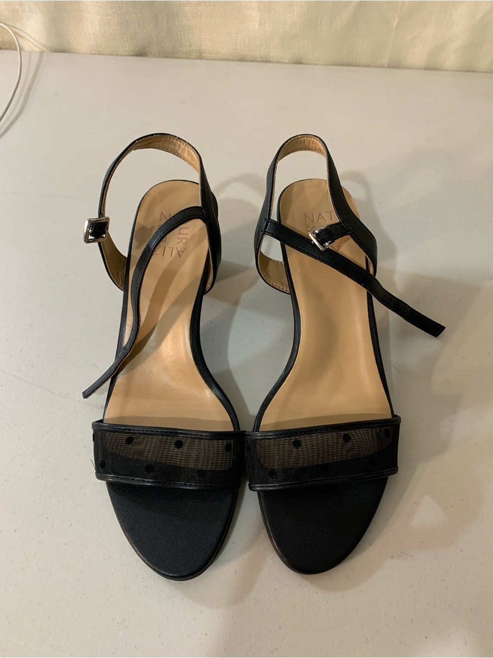 Naturalizer Black Polka Mesh Slingback Sandals a2/36